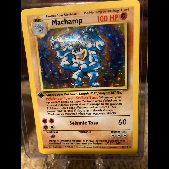 first edition holographic machamp card Amazon.com : Just 4 Paws Custom Service Dog ID Card with QR Code and  Optional Holograph | Registration to U S Service Dogs Registry Plus ID  Holder & Digital ID main image 0
